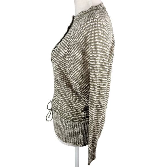 Jaeger Vintage Sweater 34 Inch Army Green Cream Tie Waist Cozy - Picture 11 of 11